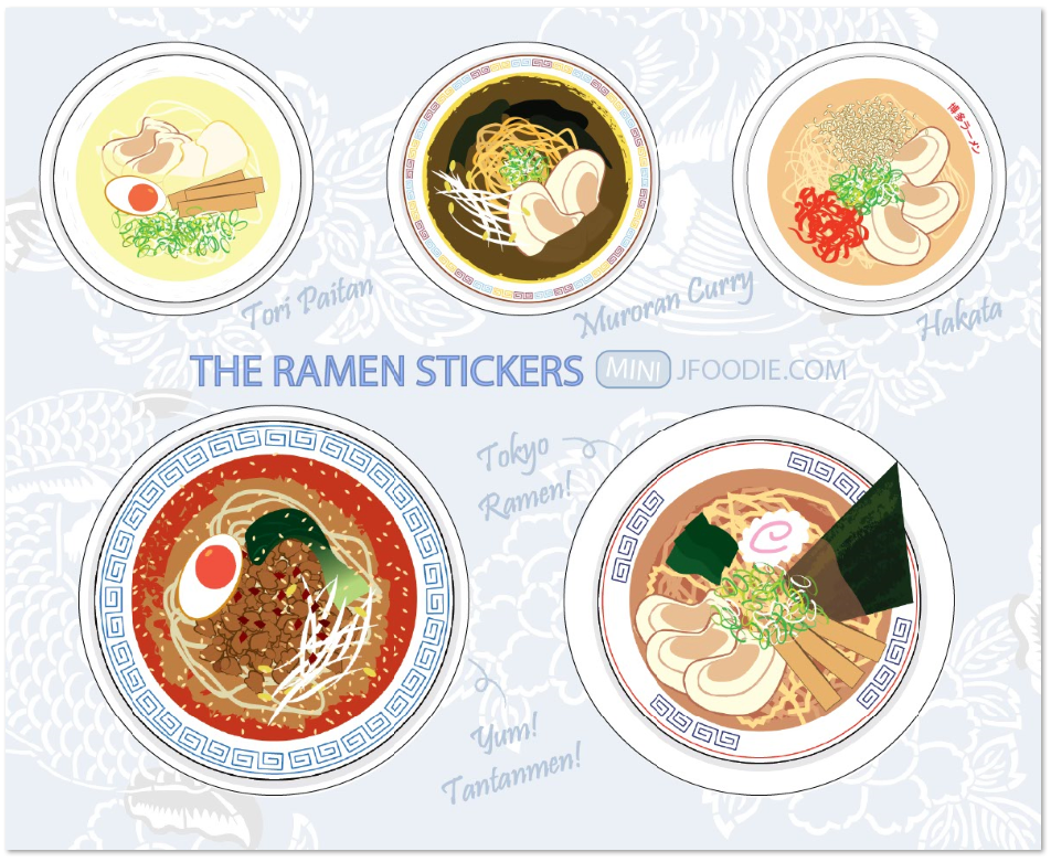 Ramen Sticker Bundle, 2 sheets, 5- 2x2inch sticker — view 4