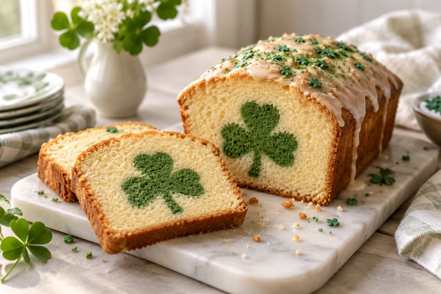 St. Patrick's Day Peek-A-Boo Shamrock Pound Cake (AI-generated image)