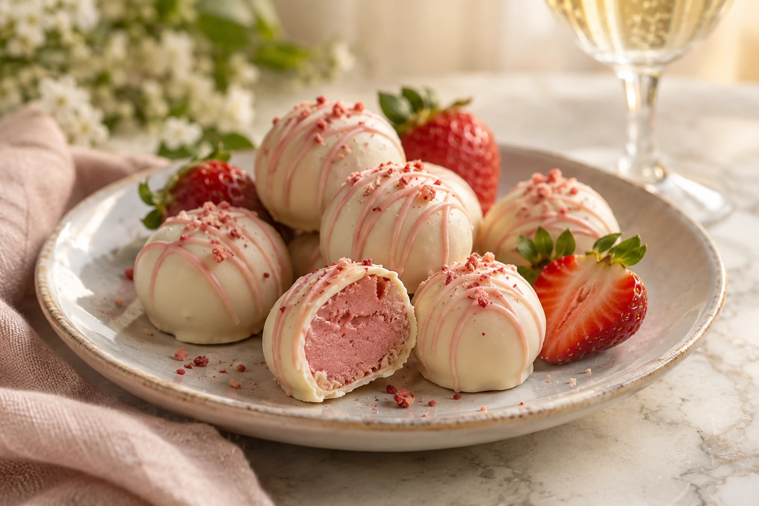 Strawberry & Champagne Truffles (AI-generated image)