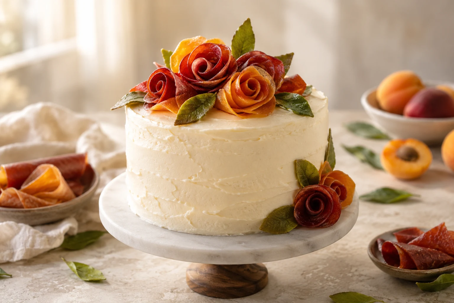 Cake Flower Decoration from Fruit Roll-up (AI-generated image)